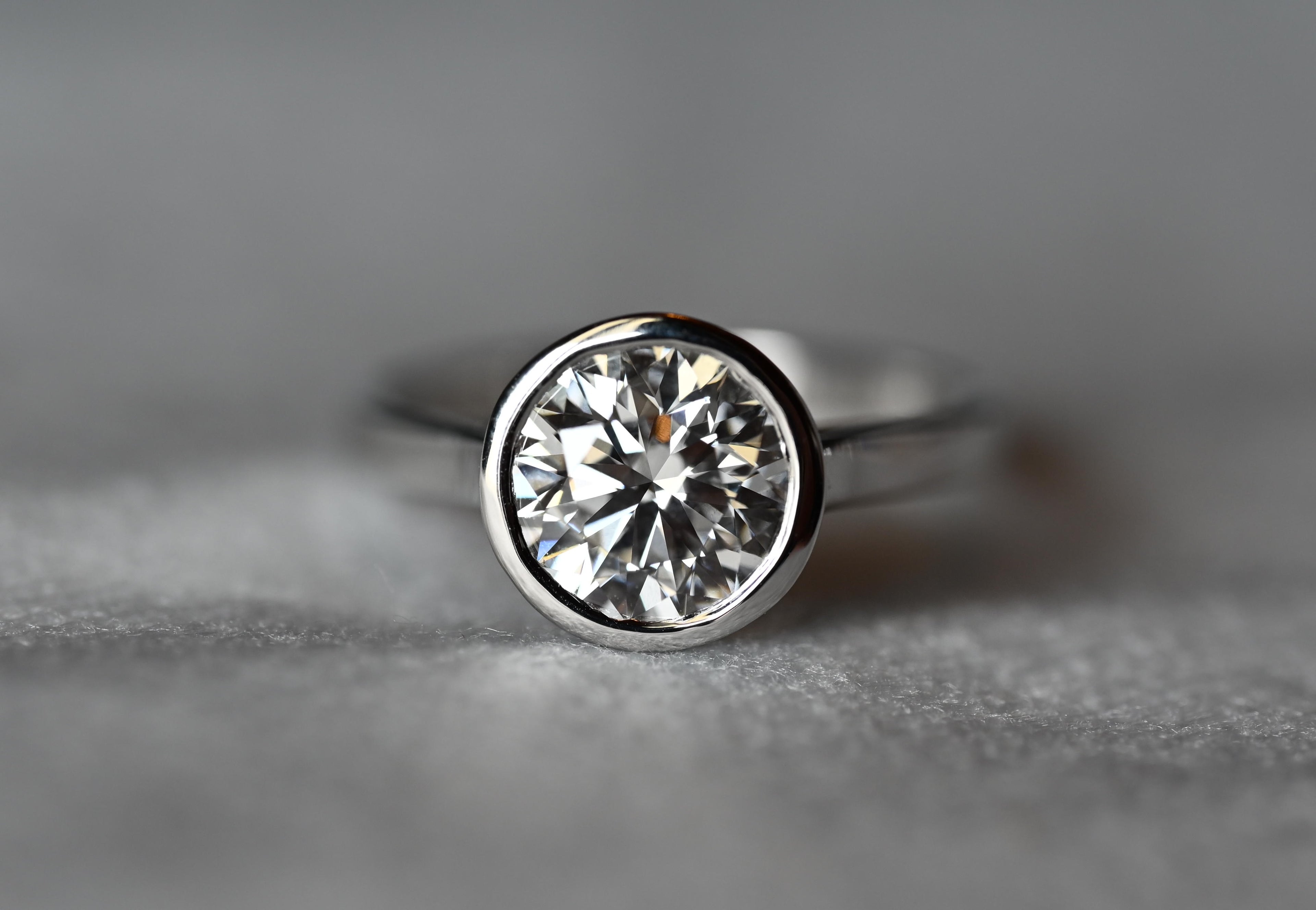 1.93 Carat Bezel-Set Hearts & Arrows Diamond Ring (Lab Grown CVD)