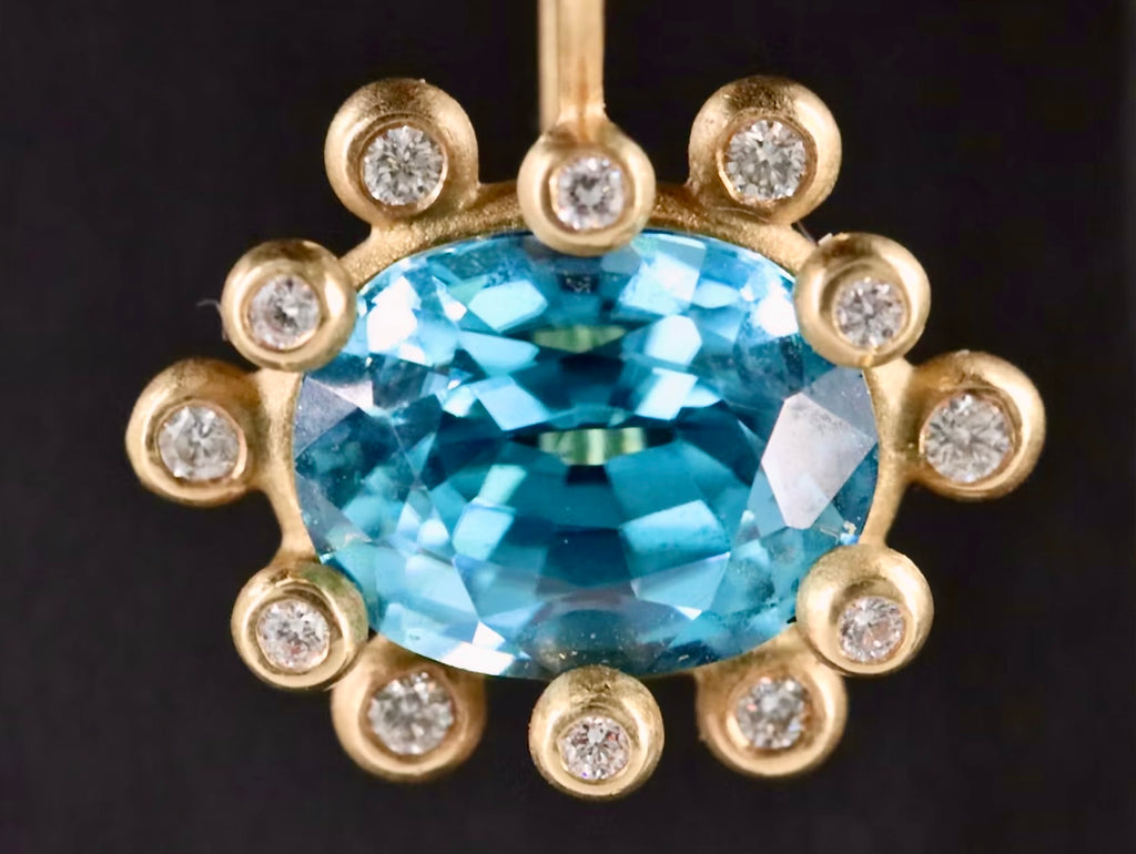 Dazzling 8 Carat Blue Zircon and Diamond Earrings