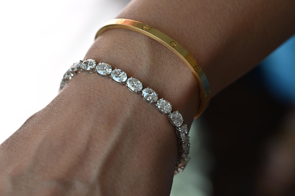 15 Carat Total Weight Oval Lab Diamond and Platinum Tennis Bracelet