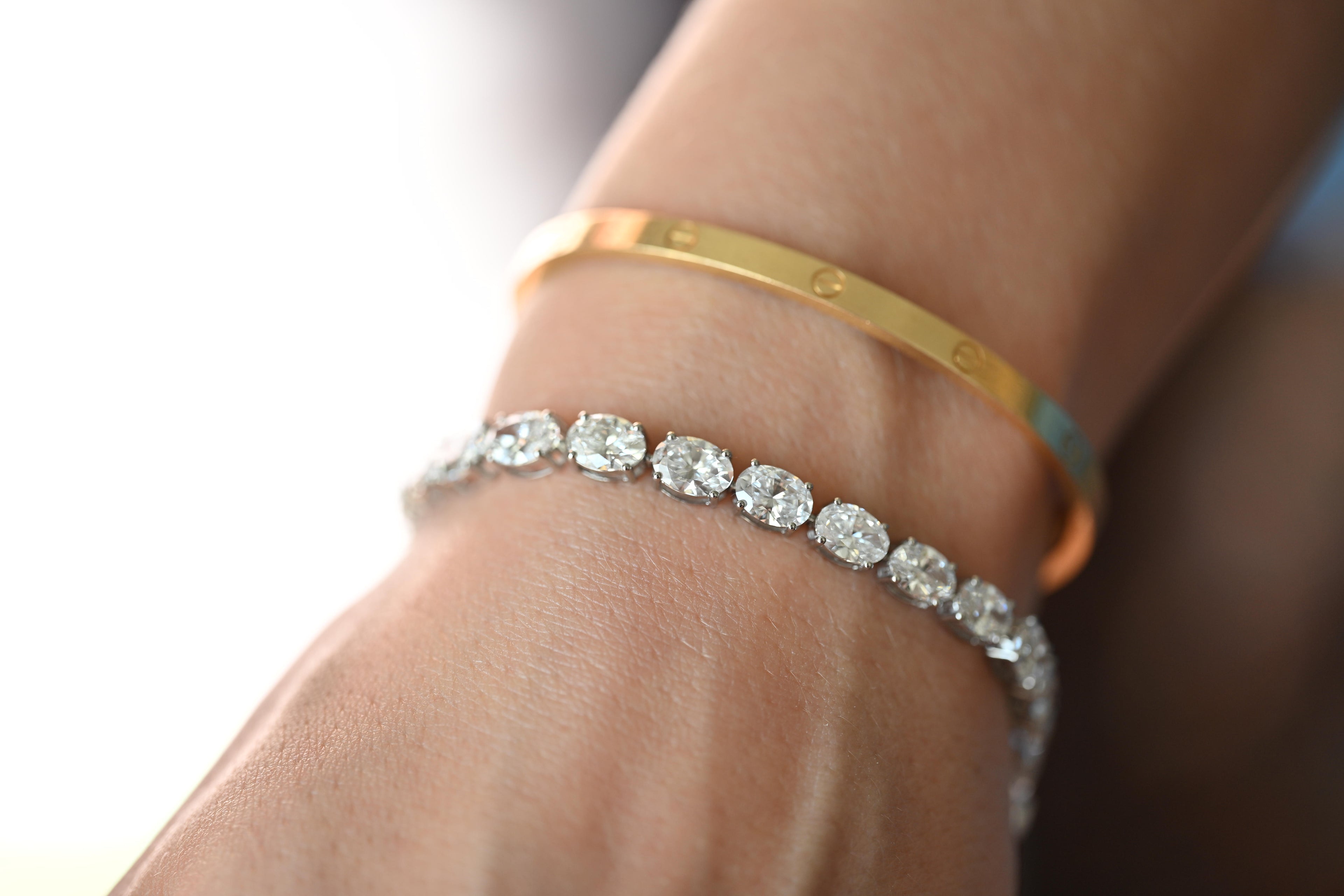 15 Carat Total Weight Oval Lab Diamond and Platinum Tennis Bracelet