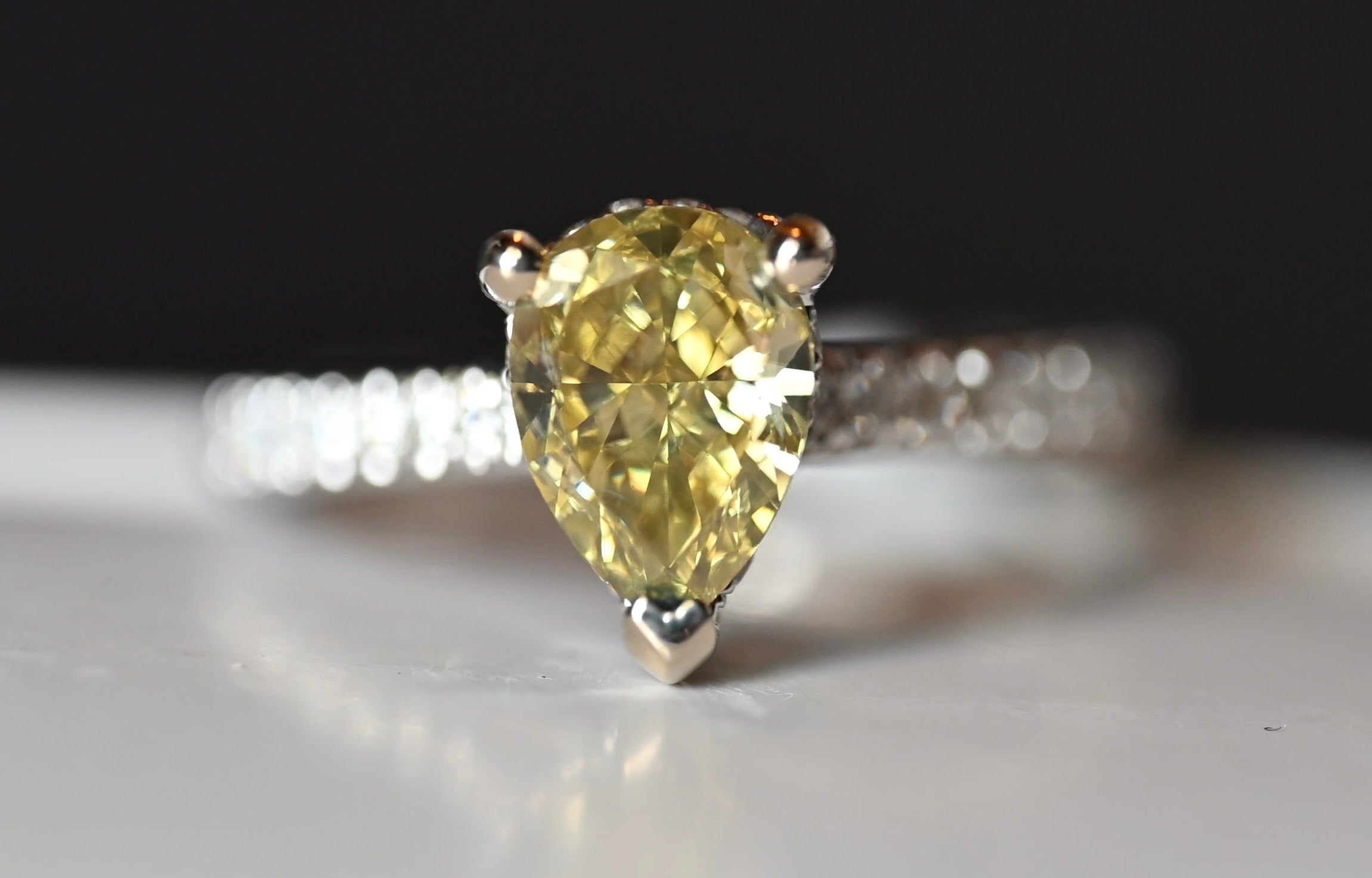 1.86 Carat TW Pear Cut Fancy Deep Yellow Diamond Engagement Ring