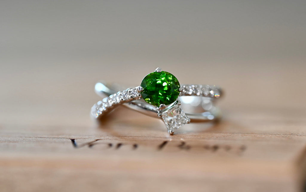 Demantoid Garnet and Diamond Ring