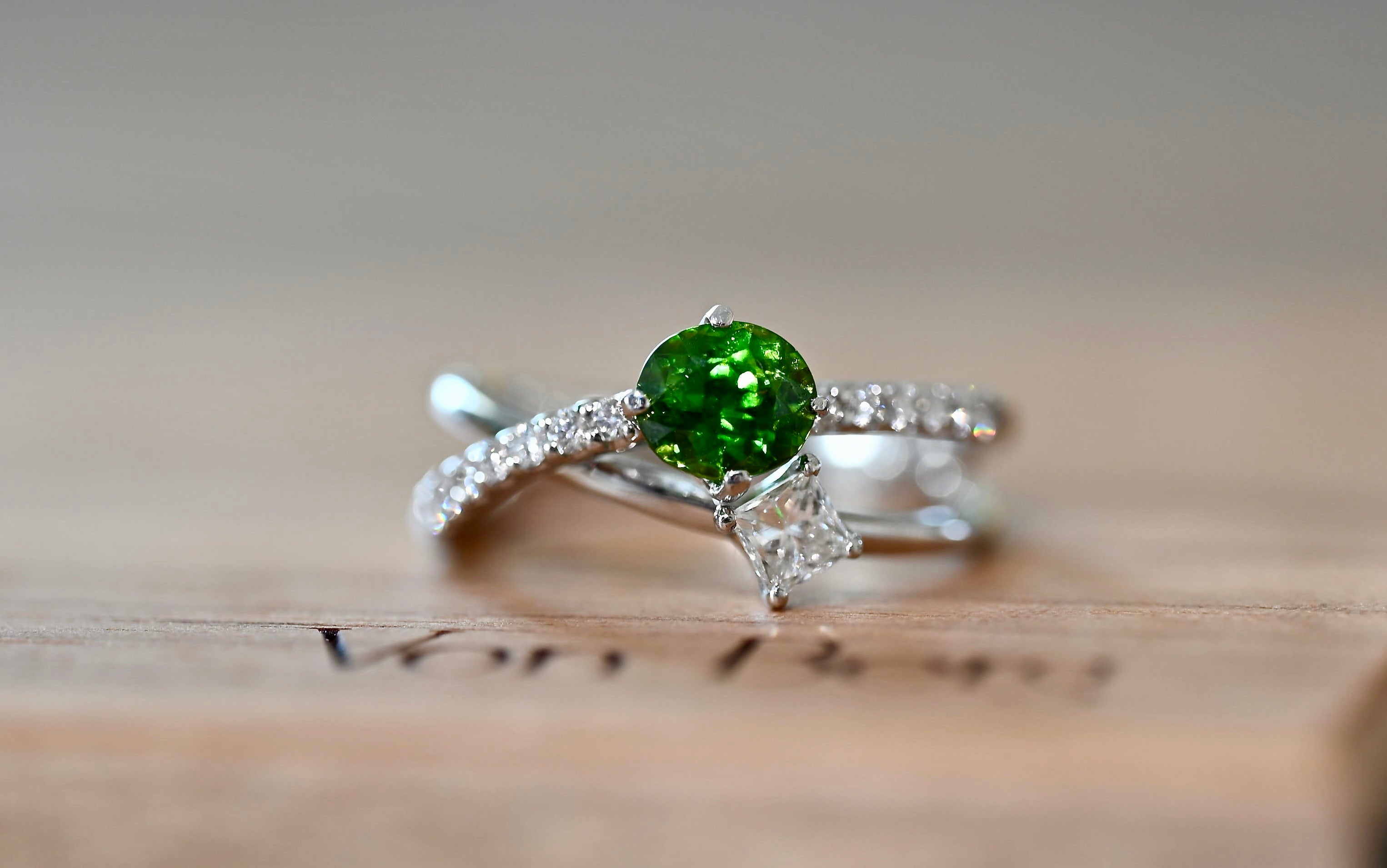Demantoid Garnet and Diamond Ring
