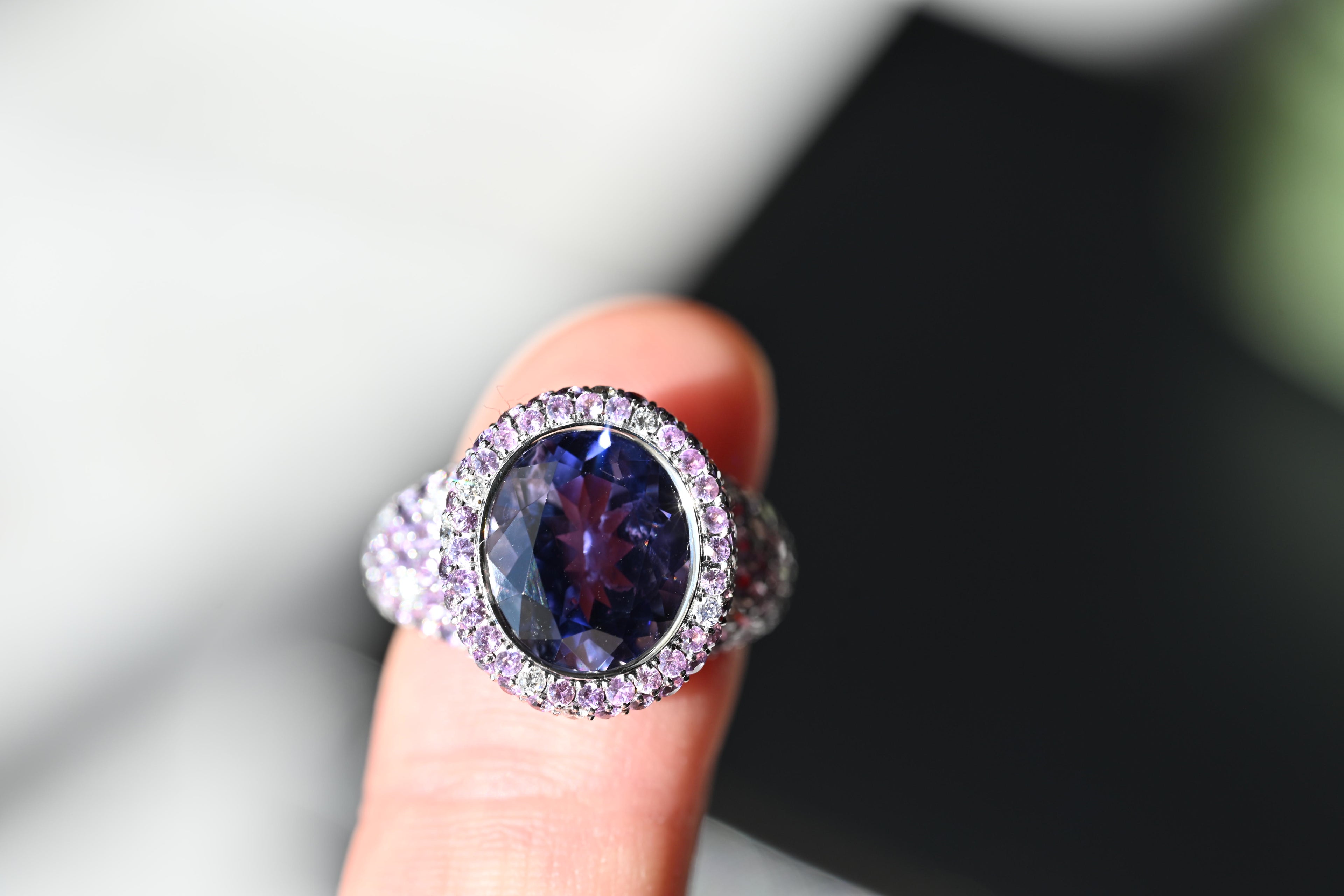 Magnificent Iolite, Sapphire, and Diamond Ring