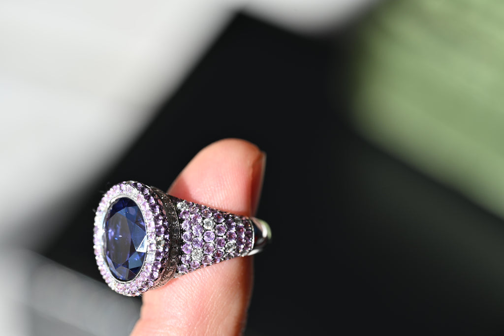 Magnificent Iolite, Sapphire, and Diamond Ring