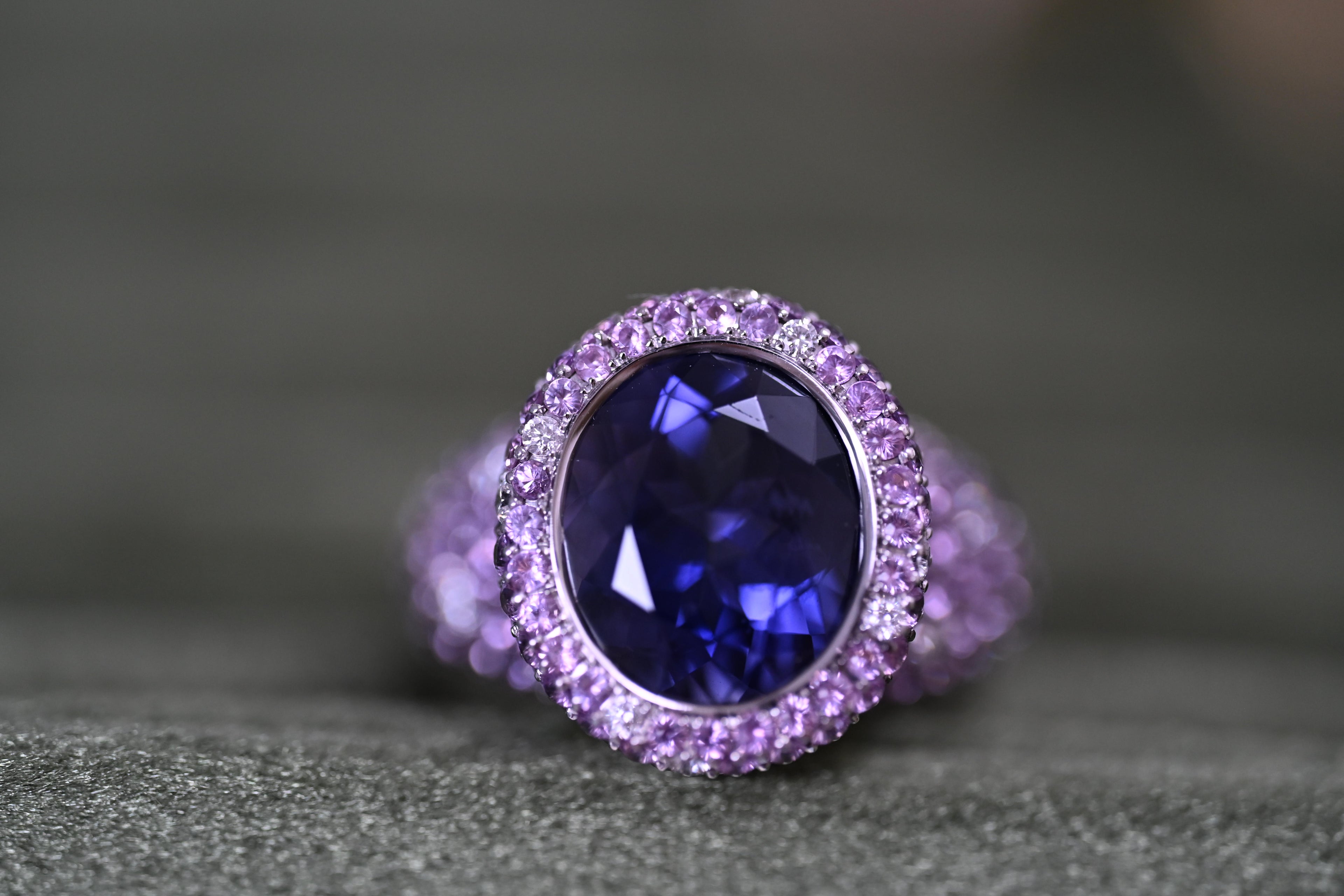 Magnificent Iolite, Sapphire, and Diamond Ring
