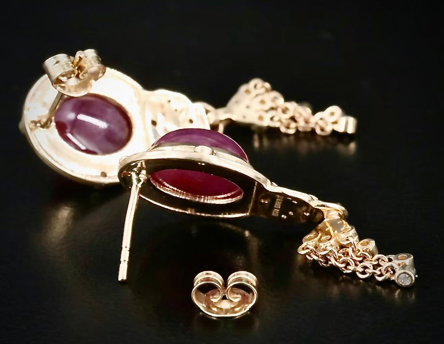 12.96 Carat Ruby Cabachon and Diamond Earrings