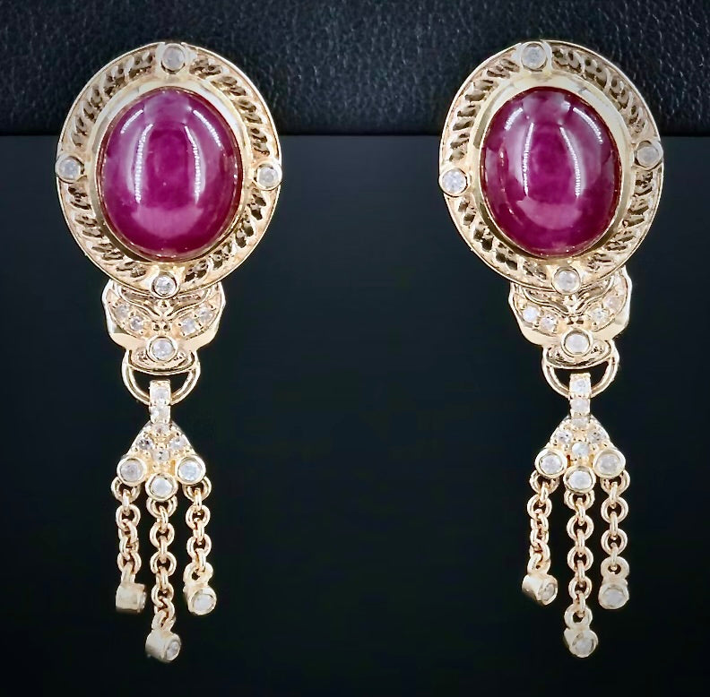 12.96 Carat Ruby Cabachon and Diamond Earrings