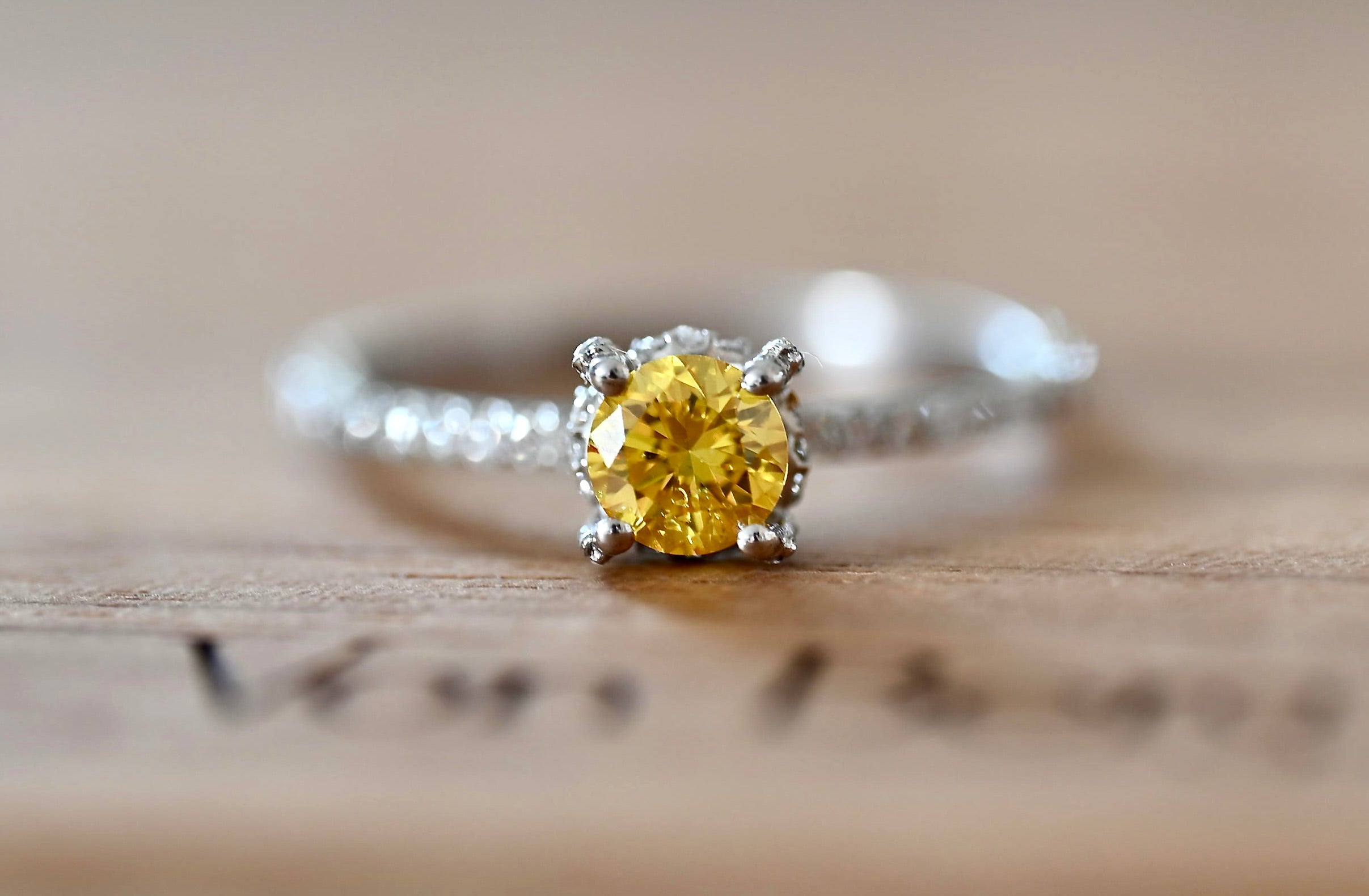 0.51 Carat Fancy Vivid Yellow Diamond Engagement Ring